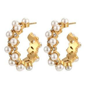 Medium Hoops with Pearls & Zircon